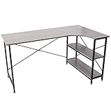 UNE BONNE(ウネボネ) L字デスク PCデスク 学習机 作業机 木製 北欧風 収納 幅140cm 右棚_ダークグレーオーク