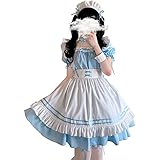 [ANONIE] メイド服 コスプレ仮装 初心者 セット かわいい コスチューム ホワイト+ブラック 豪華セット (blue, L)