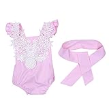 Domybestベビー服 女の子　ロンパース+ヘアバンド　2点セット　夏ボディスーツ　レース　フリル　オーバーオール　袖無し　新生児　祝い