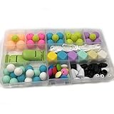 Amyster DIY Silicone Teething Kit Mixed Color Round Silicone Beads Plastic Nipple Clip Geometric Hex