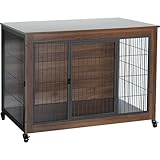 2025New LivBox 犬ケージ ペットサークル ペットゲージ 木製 木目 屋根付き 小型犬 中型犬 大型犬 ペット サークル ウッディサークル ウッド インテリア おしゃれ (ブラウン, M)