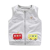LittleSpring春秋 ベビー ベスト 男の子 女の子 ジャケット ノースリーブ ガールズ 袖なし カーディガン 車柄 ライトグレー 90