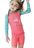 (チェリーレッド)CherryRed 子供ウェットスーツ キッズフルスーツ 日焼け止めの水着 セパレート 長袖+パンツ セット 速乾性 プリント かわいい ピンク XL