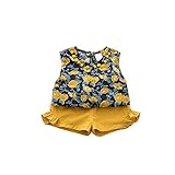 ベイビー服 Ｔシャツ＋パンツ 夏 女の子 Pojour 1-6歳子供かわいい花2セット 綿 通気 黄色(90cm)