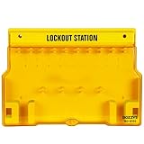 壁掛け式ロックアウトステーション - イエロー、16個のLotoパッドロックポジションと2つのタグ収納ボックス(ロックは含まれていません)、工業用ロックアウトタグアウト用透明ビジュアルカバー付き (BD-B102-詰め物なし)