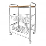 カゴ 付き ワゴン キャスター 付 幅52cmx奥行31.5cmx高さ71.5cm [ キッチン リビング ルーム 洗面所 寝室 用途に合わせて 使用 可能 キャスター付き 収納 ワゴン ][ 2段 の バスケット は 可動式 両 サイド 