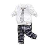 幼児の子供の，少年，長袖の上着，ズボン，シャツ， OVERMAL 長袖Tシャツ+チェック柄のパンツスーツ (白い, 4T)