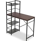 デスク パソコンデスク 収納ラック付 左右対応 角丸天板 幅90cm 木目天板 ブラウン