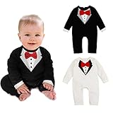 ベビー服 スーツ風 ロンパース 赤ちゃん カバーオール 新生児 蝶ネクタイ キッズ フォーマル 男の子 出産祝い （ホワイト、８０）