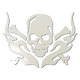 ドクロステッカー C4 スカルフレイム カッティングステッカー 転写 車用 バイク用 アウトドア 9cm×6.7cm ホワイト