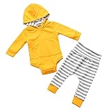 Dovewill 通気性　暖かい服装セット パーカーTシャツ パンツ　 男の子 女の子 ストライプ 新生児 　 赤ちゃん 　普段着　全4サイズ - 黄, 12〜18ヶ月