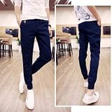 メンズ スキニーストレッチパンツ 青 ネイビー XL [並行輸入品]