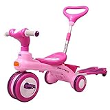 子供用自転車、折りたたみ自転車1-6歳、ベビーベビーカー、着脱式ハンドプッシュロッド、ライドスライド1台ダブルカー ( Color : Pink )