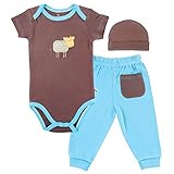 Hudson Baby ハドソンベビー　ロンパース・帽子・パンツ3点セット (3-6, 牛　ブラウン) [並行輸入品]