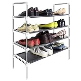 シューズラック 4段 KOMCLUB 下駄箱 組み立て式 20足収納可能 （外径16mm）ステンレス製 ブーツ収納 靴箱 大容量 玄関収納 小物 省スペース 幅86*奥行27.5*高さ89.5cm