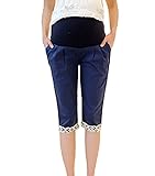 【MINI MAM】 綿素材 七分丈 パンツ レディース マタニティ 妊婦 ママ M L 黒 肌色 紺色 水色 大きいサイズ 夏 秋 フォーマル (M, ネイビー)