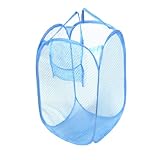 uxcell ランドリー 洗濯物用かご メッシュ 折り畳み式 ストレージポップアップ 服バスケット ブルーブルー