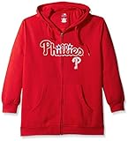 MLB Philadelphia Phillies Women 's Team Full Zip Fleece Hoodie with Distress Word Mark on Chest、1 x、
