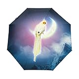 GIOVANIOR Parrot Sitting On Moon Print Windproof Travel Rain Umbrella Golf Canopy Auto Button Tri-fo