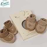 アトピーの子も安心　100％オーガニックコットン：ブーティーソックス　チェスナット　２足セット　（0-3か月）