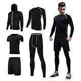 メンズ コンプレッションウェア 上下セット スポーツウェア 5点セット 通気防臭 トレーニングウェア パーカー 長袖シャツ 半袖シャツ ハー