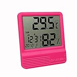 【NPオリジナル】多機能・大型液晶 『デジタル温湿度計』 時計 アラーム カレンダー付 (ピンク)