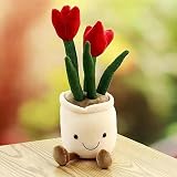 植物のぬいぐるみ | 本物そっくりぬいぐるみ レッド | 鉢植えの植物のぬいぐるみ、植木鉢のぬいぐるみ植物のぬいぐるみ枕、寝室、リビングルーム、書斎、車、窓用 豪華なチューリップのぬいぐるみ 35cm 部屋飾り 観葉植物 入園祝い 植物のおもちゃ