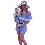 Karchi 子供服 子供オールインワン ベビー連体服 レース無地袖無しロンパース　 ガールズ 女の子用　普段着 カジュアル 可愛い 春夏　ブルー (90)