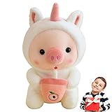 かわいいミルクティー豚人形ぬいぐるみ、豚ミルクティーぬいぐるみ、ビッグボバぬいぐるみ、豚ぬいぐるみ、ボバぬいぐるみ枕、ソフトで快適なカエル、トラ、ウサギ、ユニコーン、服、漫画の抱きしめおもちゃ。