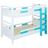 高耐荷重 耐震 宮付 エコ塗装 二段ベッド クレイユ (ホワイト×ターコイズブルー)