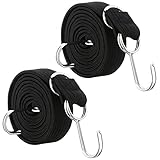 ゴムロープ ゴムバンド 固定 荷台用 荷締めベルト 両端金属製フック付 荷崩れ防止 固定ロープ 平ゴム 高強度 丈夫 ゴム ロープ 自由伸縮(長さ200cm) トラック バイク 自転車 台車スクーター等の荷物固定 荷物固定ベルト ２本セット (ブラック)