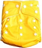 Bamboo CUTE SOLID Pocket Snaps Cloth Diaper/ Nappy with Hip Snaps with 2 Inserts - One Size - YELLOW