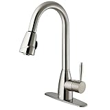VIGO Graham Single Handle Pull-Down Spray Kitchen Faucet with Deck Plate, Stainless Steel [並行輸入品]