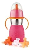 Kid Basix Safe Sippy Cup 2, The Stainless Steel 2-in-1 Sippy Cup and Straw Bottle, Pink, 11oz by Kid