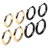[Adelina Style] ピアス サージカルステンレス フープピアス メンズ レディース 両耳セット リングピアス 金属アレルギー対応 18G 2カラー2サイズペアセット (ゴールド・ブラック 14・16mm)
