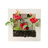 ウォールグリーン　フェイクグリーン　ボタニカルフレーム付き　スクエア　正方形　花器　花瓶　セット　ローズ　薔薇　北欧風　鉢植え　合成樹脂　シルク　ピンク　バラ色　緑　赤