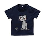 BabyChips ふりむき猫(グレー)(名入れ半袖ベビーTシャツ) 100 ネイビー