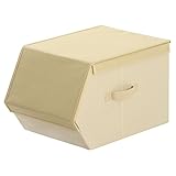 積み重ね可能 布製 BOX 衣類収納 おもちゃ入れ 折りたたみ ケース 箱 〔窓なし〕 幅30cm ベージュ