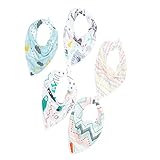 ベビー ビブ お食事エプロン 赤ちゃんよだれかけ 三角タイプ前掛け バンダナ型 スナップサイズ調整可能 ４重ガーゼ　綿100％ 男女兼用 ５枚セット 出産祝い 贈り物