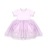 Mikistory ベビー服 子供服 女の子 春夏秋 可愛い 綿100% 出産祝い 幼児 新生児ラインのかわいいワンピース幼児羽毛の袖のかわいいプリンセスステッチメッシュのベビードレス