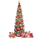 TOWEBOORY クリスマスツリー 150cm ポップアップ式 トップ星＆オーナメント付き 折りたためるクリスマスツリー スリム型 5mLED飾りライト Christmas tree 組立簡単 収納便利 クリスマス飾り 屋内 商店 部屋 クリスマスグッズ (キラキラ版)