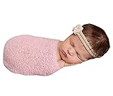 新生児のかぎ針編みのニットコスチューム写真の小道具の衣装ストレッチラップおくるみ毛布 (ピンク)