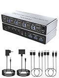 PERESAL USB 3.0 HDMI KVMスイッチ、4台のパソコンと2台のディスプレイ、4ポートデュアルディスプレイ、4K@60Hz、EDID、オーディオ、マイク、3つのUSB 3.0ポートに対応