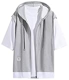 [JIASEN] tシャツ メンズ 夏服 パーカー メンズ 服 ファスナー ワッフル 5分袖 フード付き 半袖 快適で肌になじむ 軽い 柔らかい シルエット おしゃれ カジュアル 人気 Tシャツ 大きいサイズ カットソー 春秋服 gray-2XL