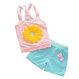 Zhaozhe 子供服 Tシャツ タンクトップ＆パンツ 上下セット ヒマワリ柄 可愛い 女の子 赤ちゃん 夏 カジュアル