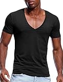 [Zenbuff] インナーシャツ 深Vネック Tシャツ メンズ Vネック半袖 Tシャツ Uネック 無地 短袖 シャツ スリム 黒 S