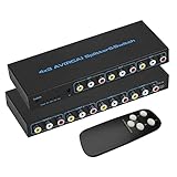 RCA スイッチャー セレクター 4x3 RCA 切替器 分配 4入力3出力 1080P 60Hz AV 切替器 スイッチャー VCR、VCD、DVD プレーヤー、ビデオ、PS3、カメラ レコーダー、ビデオ ゲーム、に対応 IR リモコン付き
