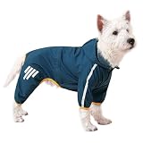 [Nyoniko（ニョニコ）]犬レインコート ペットレインコート カッパ 小型犬 中型犬 反射材付き 完全防水 防風 防塵 防雪 帽子付き リード穴あり 着脱簡単 梅雨対策 軽量 耐久性 お出かけ お散歩(drt002-Blue-M)