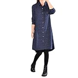 コットン リネン ワンピース レディース Fortan スカート ロング丈 縞模様 ボタン式 長袖 大きいサイズ 女性 ロングワンピース ゆったり ラウンドネック 夏秋着 綿麻生地 セクシー カジュア
