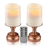 Calm-life LEDキャンドルライト燭台付 2個セット リモコン付 本物の蝋使用 電池式 自動ON/OFFタイマー機能 明るさ2段階調整 照明モード付